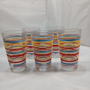Set Of Five (5) Fiesta Striped Beverage Glasses Fiesta Coordinates 12 oz 6” Tall